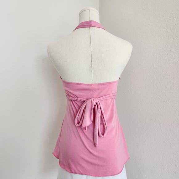 Y2K No Boundaries Pink Halter Top Beaded Rhinestone Front Detail Tank S - Picture 5 of 10